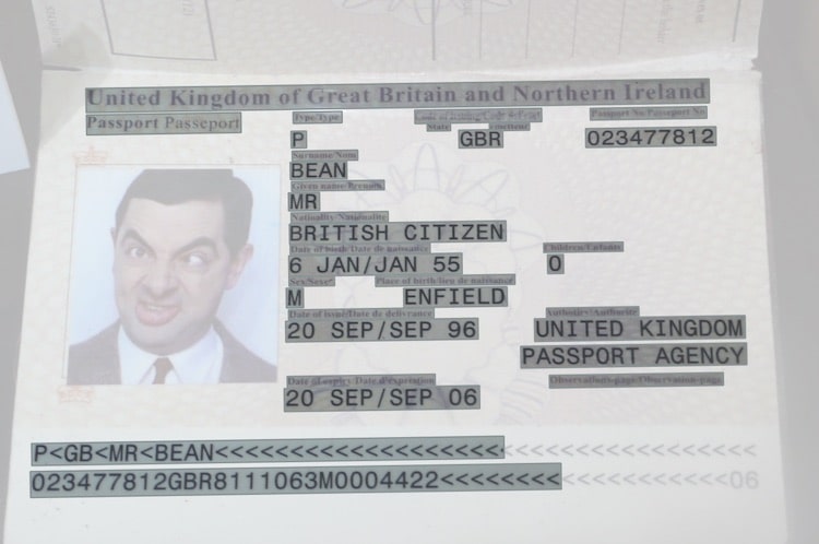 A passport processed by Amazon Textract
