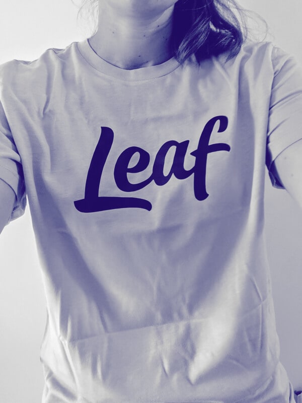 A photo of our Leaf branded t-shirt.