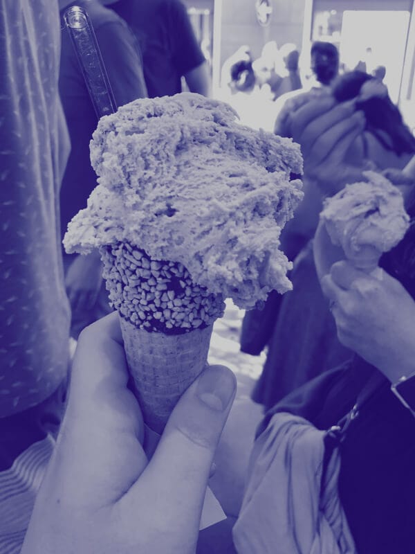 A photo of someones ice cream from the trip.