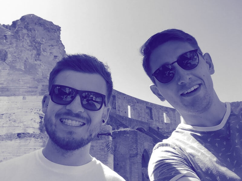 A photo of Mike and Jack taking in the Roman sunshine.