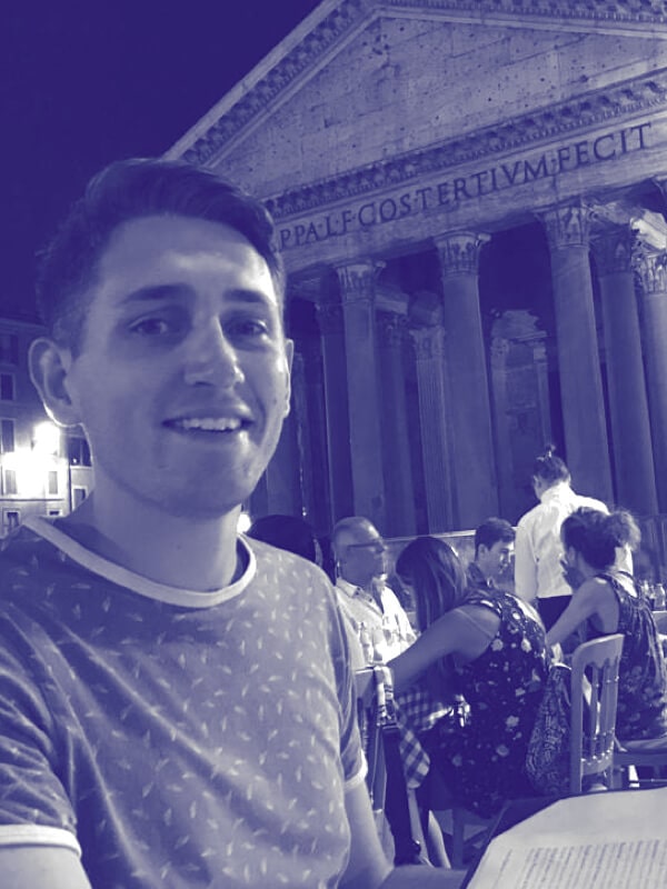 A photo of Mike outside the Pantheon; an ancient Roman landmark.