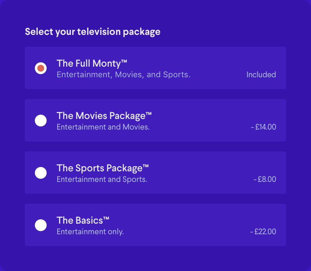 A series of radio button form inputs, demonstrating how proper labelling can guide the conscious and unconscious mind in information capture.